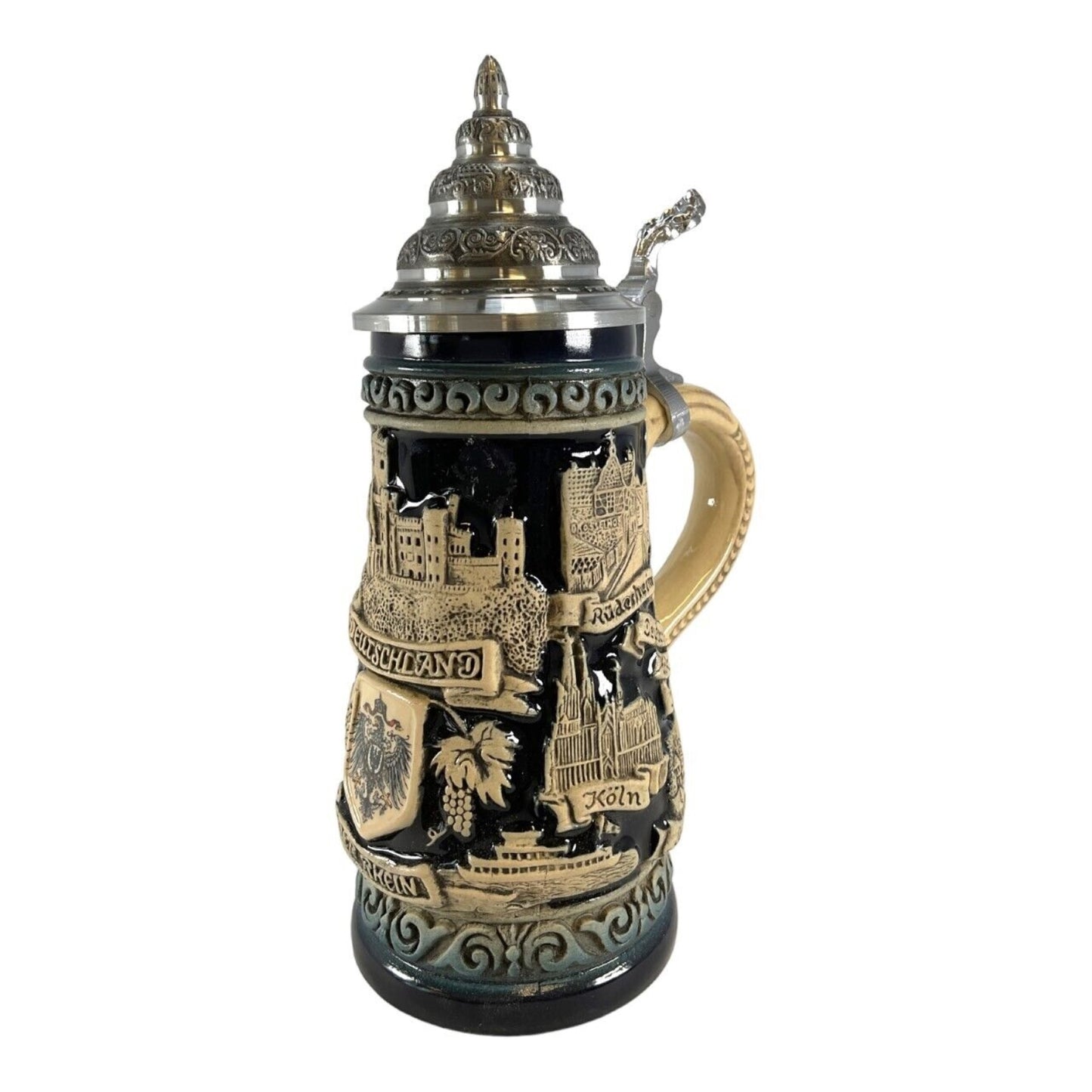 Pinnacle Peak Trading Rhine River Blue Rustic City Panorama LE German Stoneware Beer Stein .25 L by King Werk