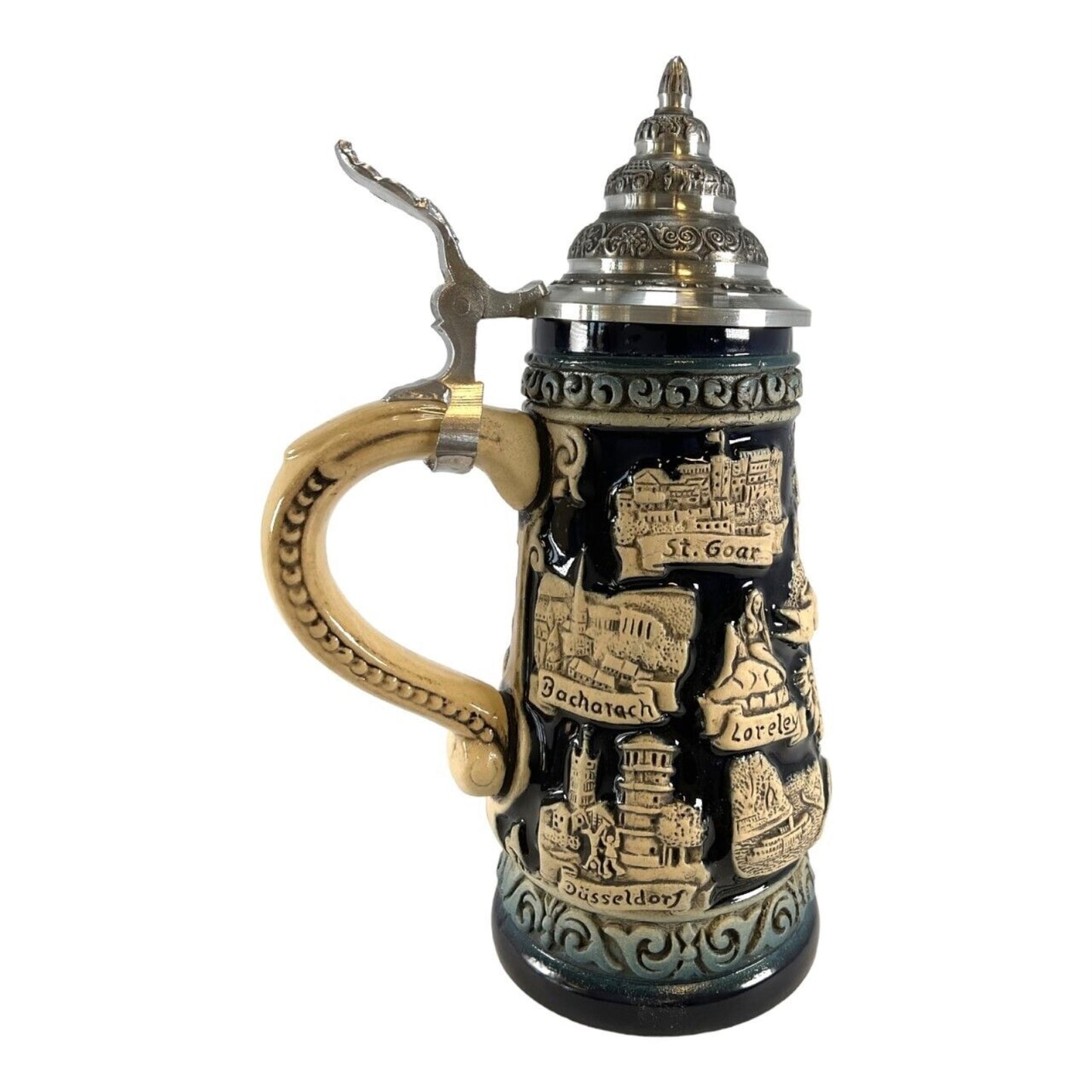 Pinnacle Peak Trading Rhine River Blue Rustic City Panorama LE German Stoneware Beer Stein .25 L by King Werk