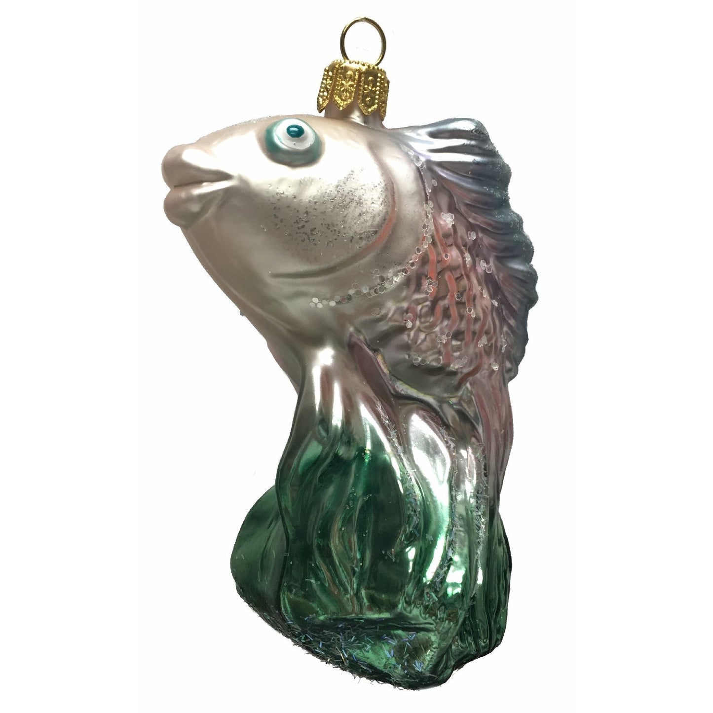 Pink Blue and Green Fish Polish Glass Christmas Ornament Made Poland