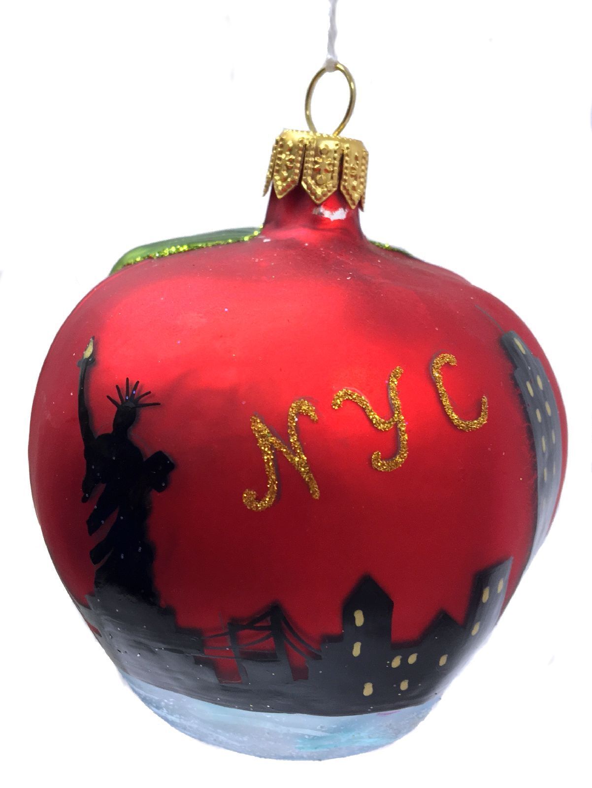 Apple with New York City Scene Polish Glass Christmas Ornament NYC America USA