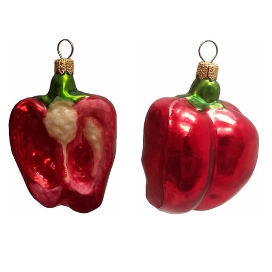 Pinnacle Peak Trading Half of a Red Bell Pepper Polish Glass Christmas Ornament Set of 2 Decorations