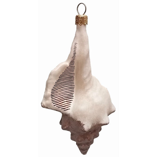 Pinnacle Peak Trading White and Brown Conch Seashell Polish Blown Glass Christmas Ornament Decorations