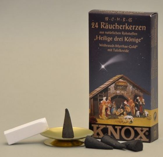 Knox Three Kings Christmas Myrrh Incense Cones with Chalk and Gold Shell Smokers