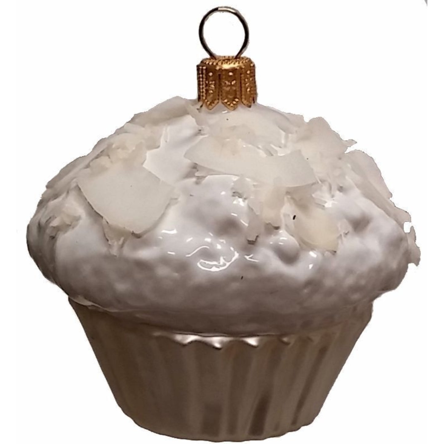 Pinnacle Peak Trading White Coconut Cupcake Dessert Polish Glass Christmas Ornament Set of 2