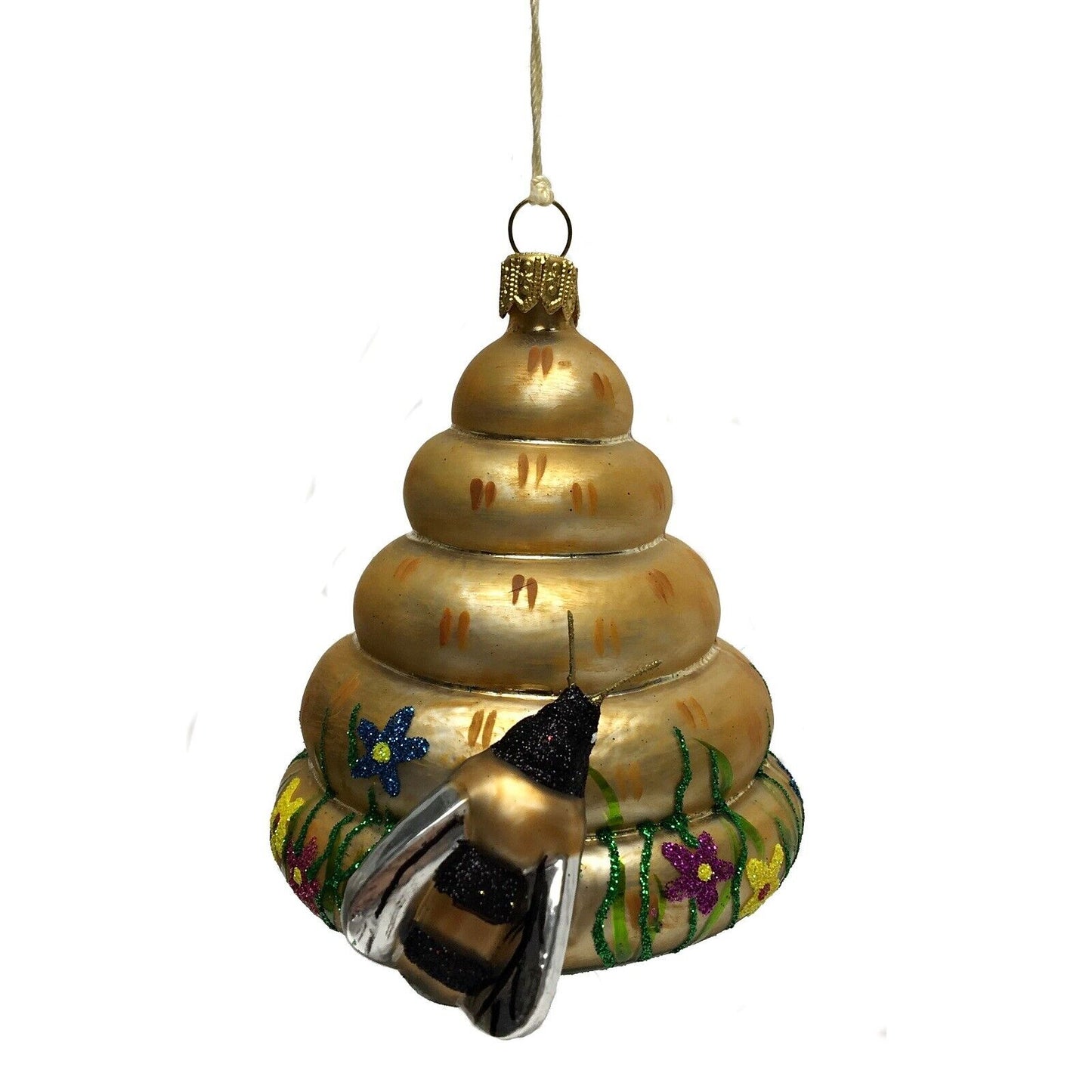 Beehive with Bumblebee Polish Glass Christmas Tree Ornament Bee Decoration