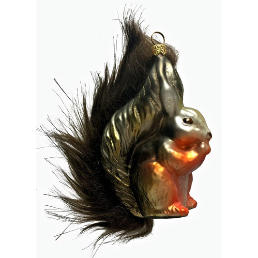 Pinnacle Peak Trading Squirrel with Fur Tail Polish Glass Christmas Ornament Animal Wildlife Poland
