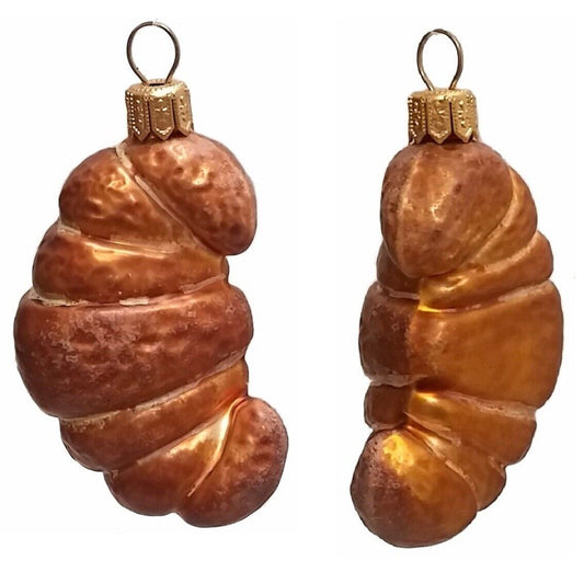 Pinnacle Peak Trading Croissant Pastry Polish Blown Glass Christmas Ornament Set of 2 Decorations