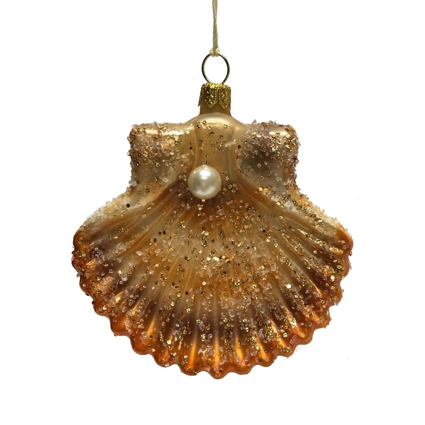 Brown and Copper Seashell with Pearl Polish Glass Christmas Ornament Sea Shell