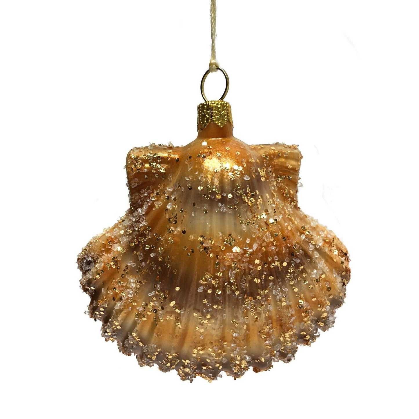 Brown and Copper Seashell with Pearl Polish Glass Christmas Ornament Sea Shell