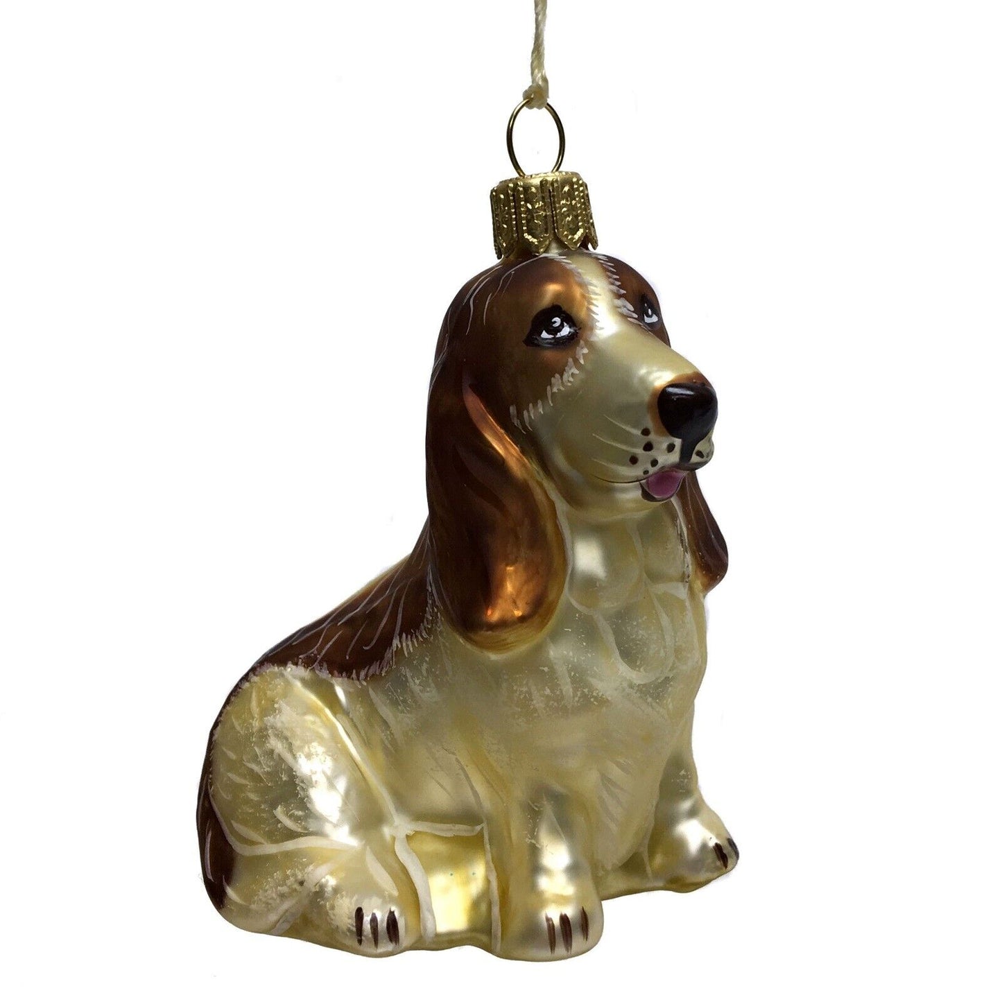 Basset Hound Dog Sitting Polish Glass Christmas Tree Ornament Pet Decoration