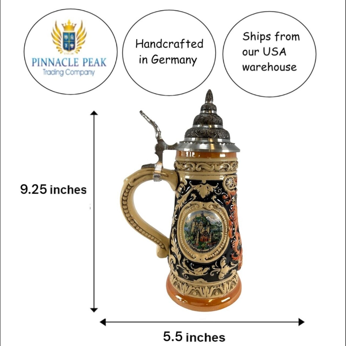 Pinnacle Peak Trading Bayern Bavaria Coat of Arms LE German Stoneware Beer Stein .4L Made in Germany