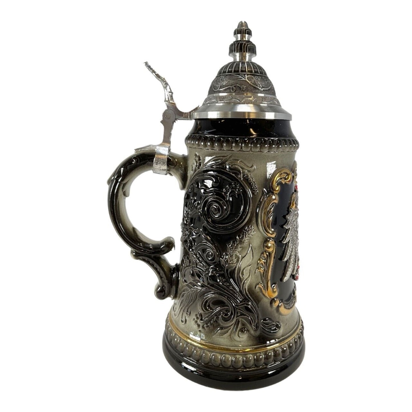 German Black Beer Stein .5L Pewter Eagle Crest One New Mug Made in Germany