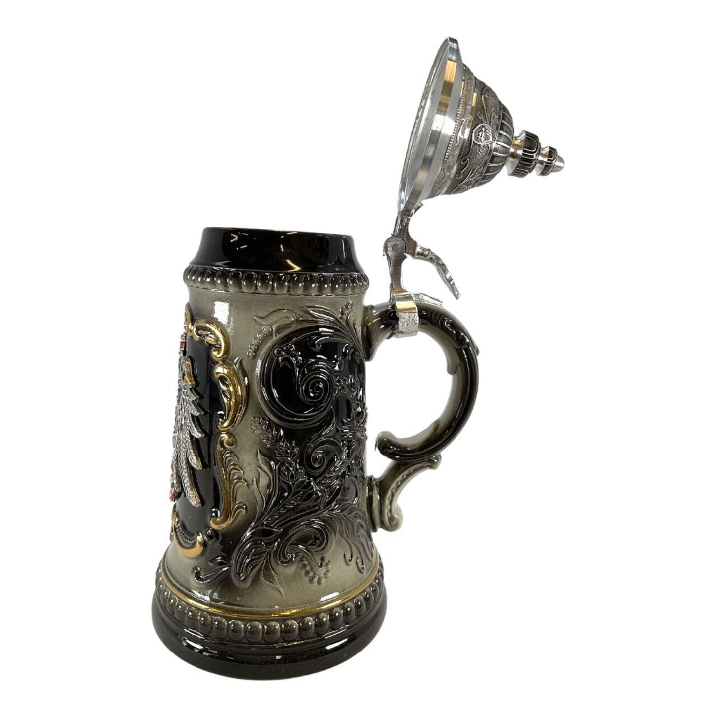 German Black Beer Stein .5L Pewter Eagle Crest One New Mug Made in Germany