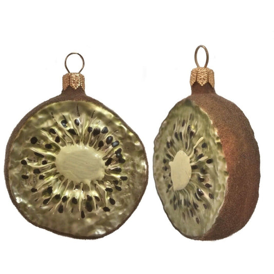 Pinnacle Peak Trading Slice of Kiwi Fruit Polish Mouth Blown Glass Christmas Ornament Set of 2