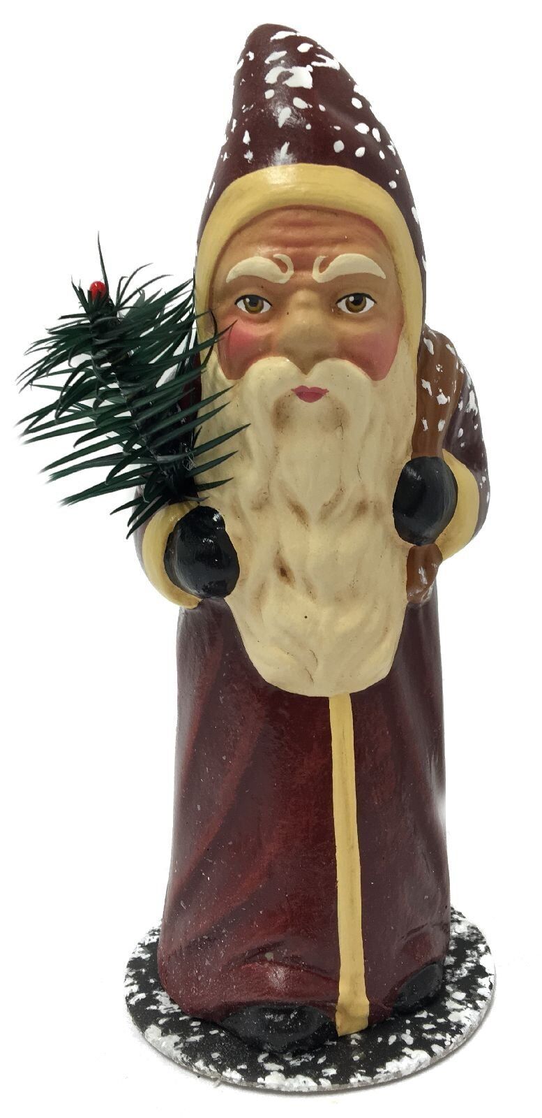 Ino Schaller Traditional Old Red Snowy Santa German Paper Mache Candy Container