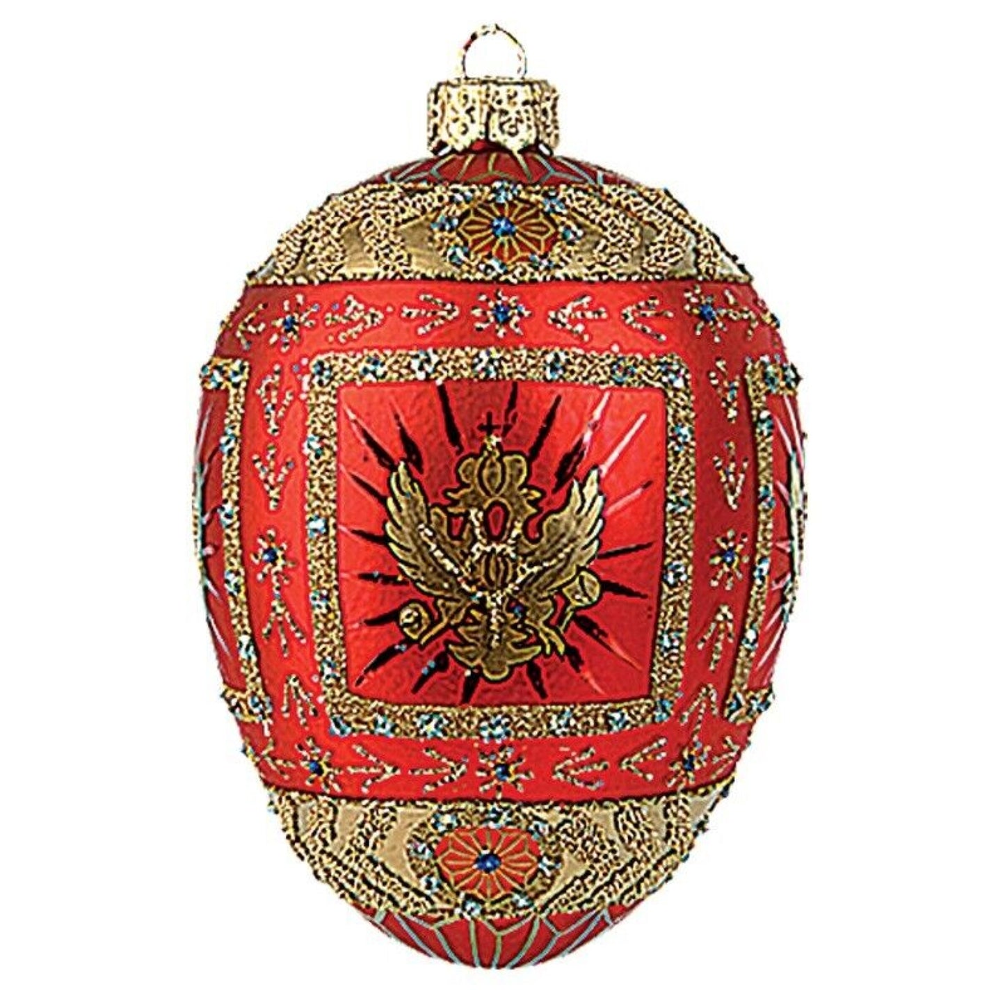 Pinnacle Peak Trading Red Eagle Egg Faberge Inspired Polish Glass Holiday Ornament Easter Decoration