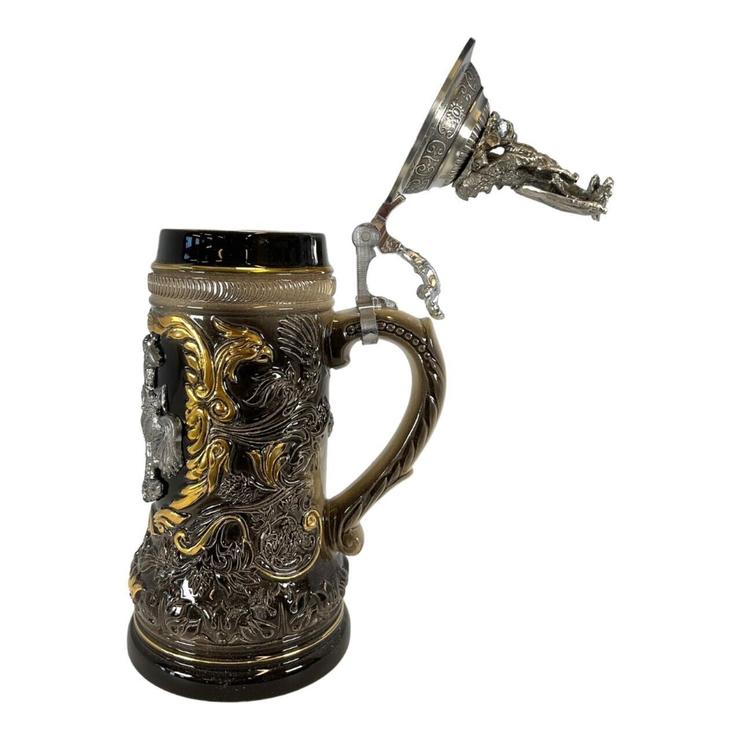 St. George the Dragon Slayer with Pewter Dragon Lid LE German Beer Stein .5 L