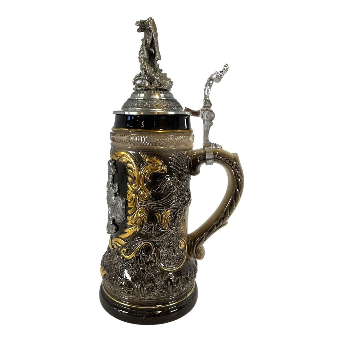 St. George the Dragon Slayer with Pewter Dragon Lid LE German Beer Stein .5 L