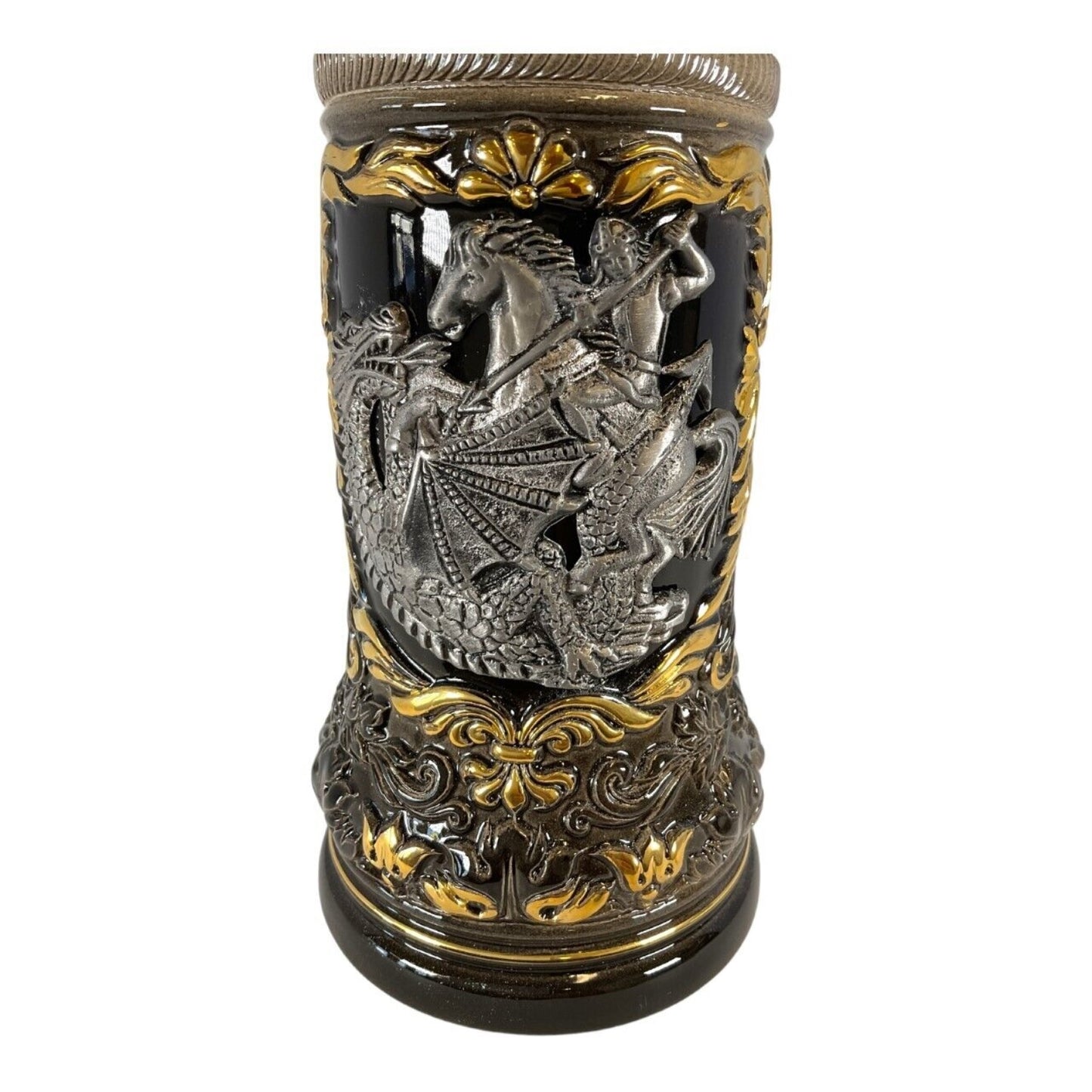 St. George the Dragon Slayer with Pewter Dragon Lid LE German Beer Stein .5 L