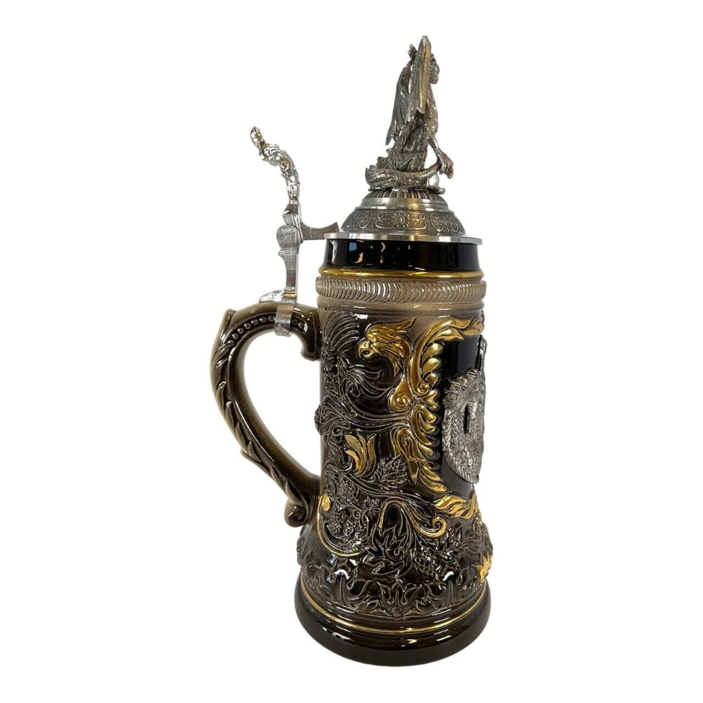 St. George the Dragon Slayer with Pewter Dragon Lid LE German Beer Stein .5 L