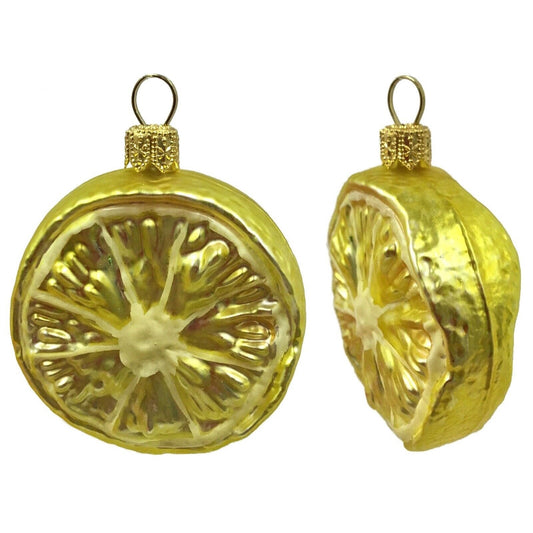 Pinnacle Peak Trading Slice of Lemon Citrus Fruit Polish Glass Christmas Tree Ornament Food Set of 2