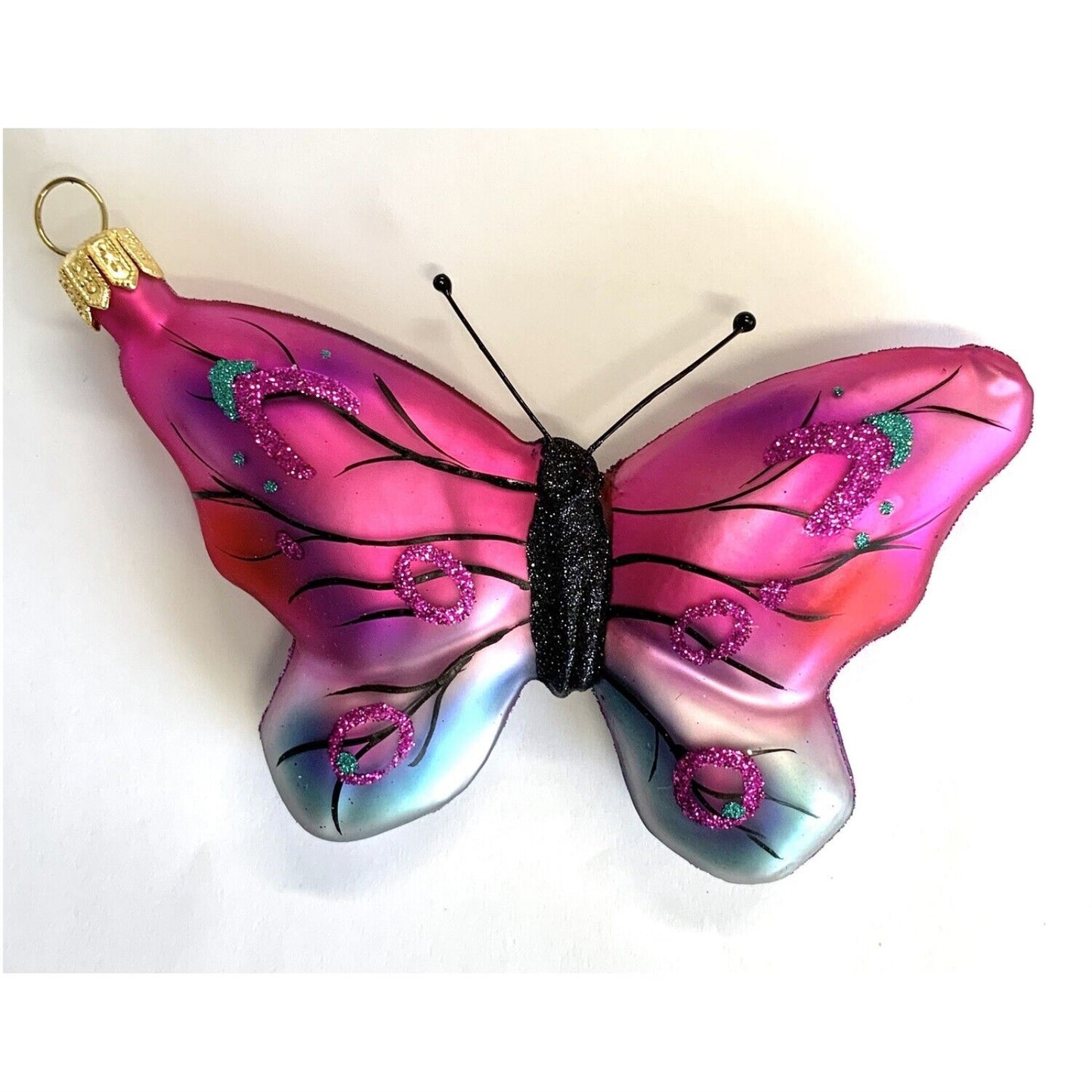 Turquoise and Purple Butterfly Insect Polish Glass Christmas Ornament Decoration