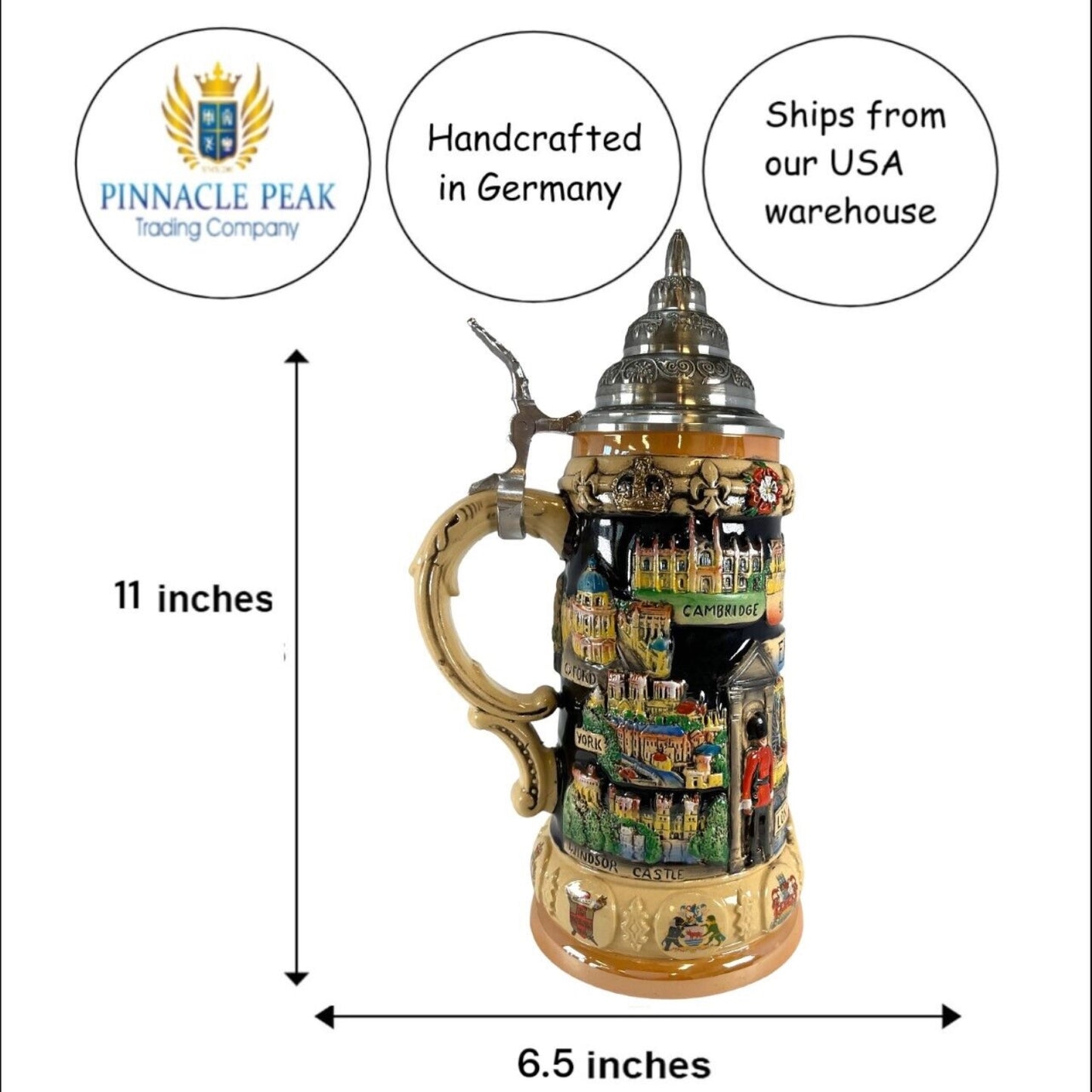 Pinnacle Peak Trading England Panorama Landmarks LE German Stoneware Beer Stein .75L Made in Germany by King Werks