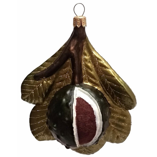 Pinnacle Peak Trading Chestnut on Leaf Polish Blown Glass Christmas Ornament Holiday Decoration