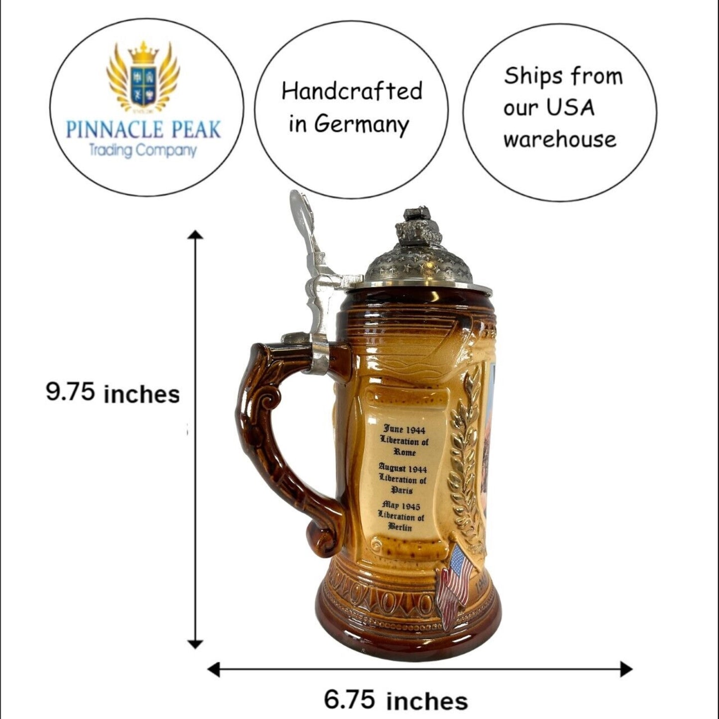 Pinnacle Peak Trading VE Day World War II 75th Anniversary LE German Stoneware Beer Stein .75L Germany by King Werks