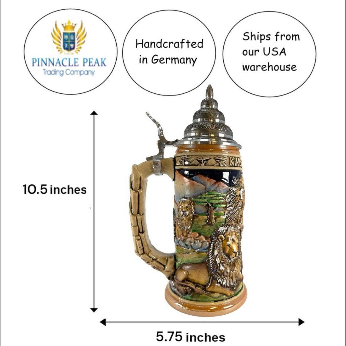 Pinnacle Peak Trading King of Beasts Lion Pride LE German Stoneware Beer Stein .75 L Made in Germany by King Werk