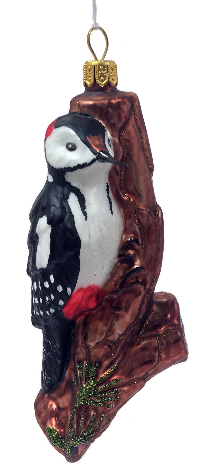 Woodpecker Bird on Tree Polish Glass Christmas Tree Ornament Wildlife Animal