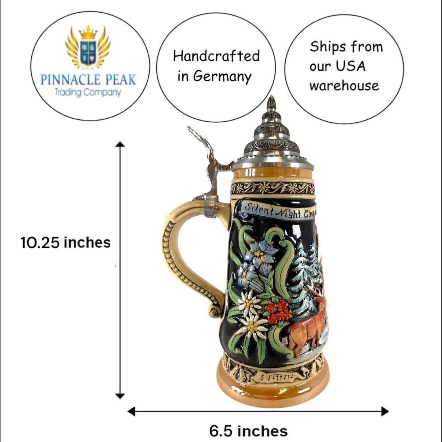 Pinnacle Peak Trading Silent Night Chapel Musical LE German Stoneware Christmas Beer Stein .5 L by King Werk