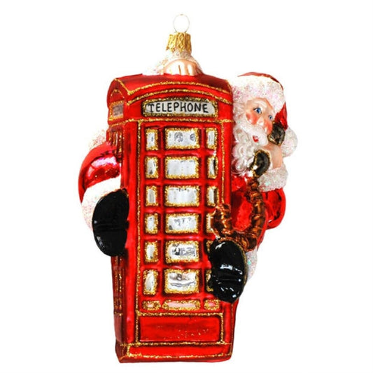 English Telephone Booth with Santa Claus Polish Glass Christmas Ornament England