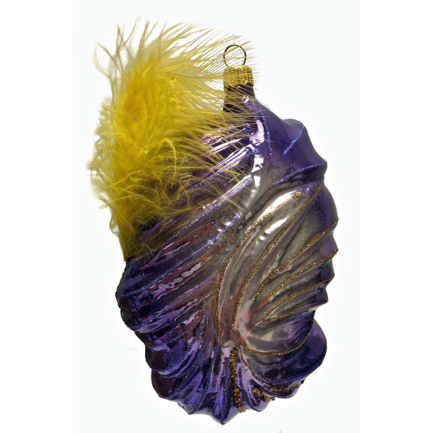 Purple Venetian Mask with Yellow Feather Polish Glass Christmas Tree Ornament