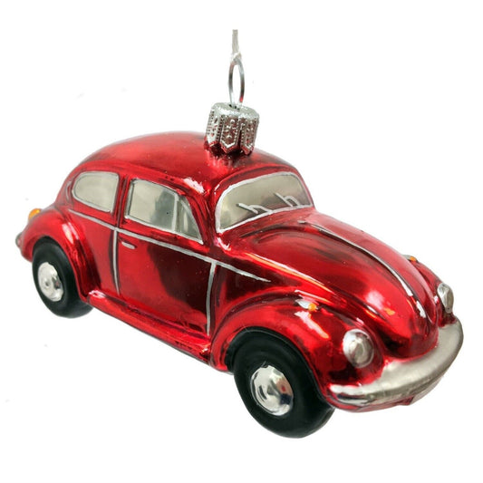 Red Volkswagen Beetle Car Polish Glass Christmas Ornament VW Bug Decoration