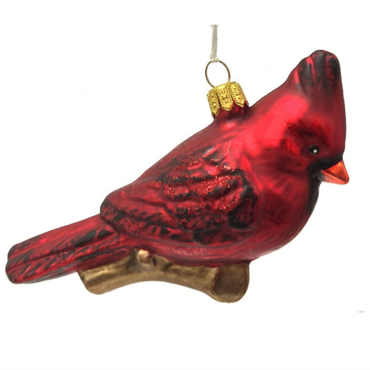 Red Cardinal Bird on Branch Polish Glass Christmas Ornament Animal Decoration