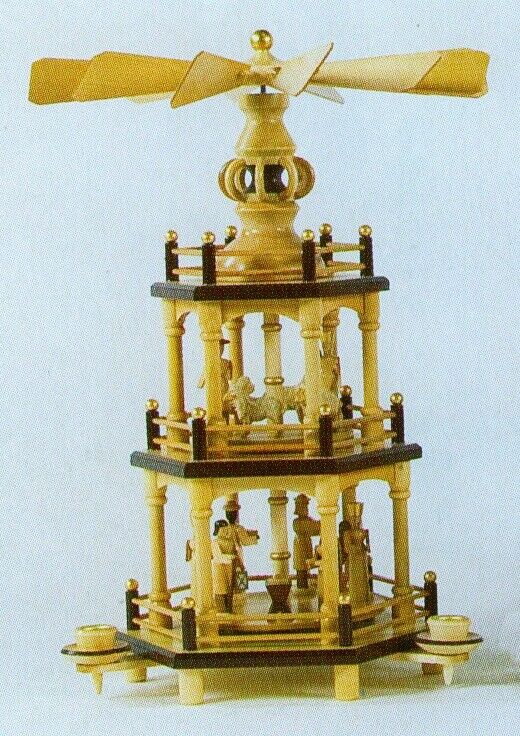 2 Tier Nativity German Christmas Pyramid Carousel Handcrafted Erzgebirge Germany