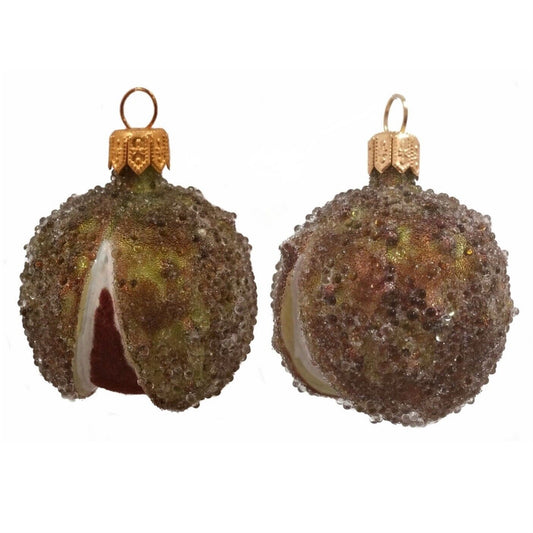 Pinnacle Peak Trading Chestnut Polish Mouth Blown Glass Christmas Ornament Set of 2