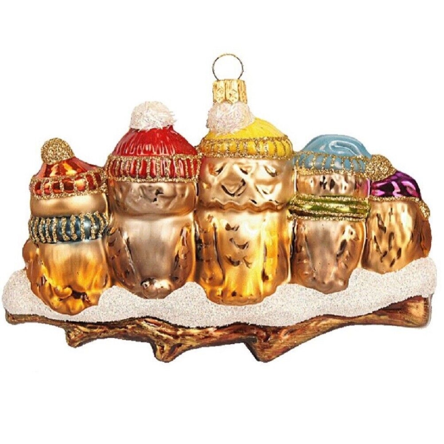 Pinnacle Peak Trading Owl Family Wearing Hats on Branch Polish Glass Christmas Ornament Decoration