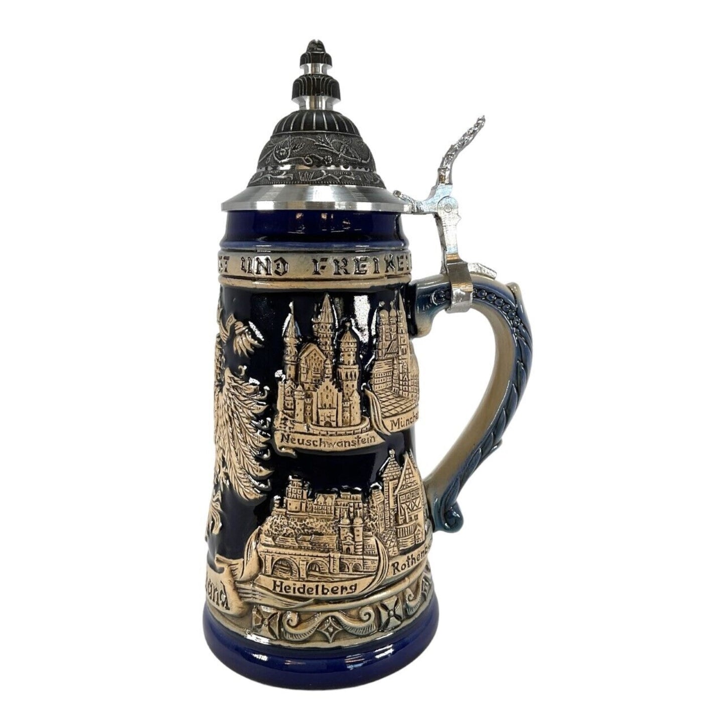 Germany Eagle City Panorama Rustic Blue LE German Stoneware Beer Stein .5 L