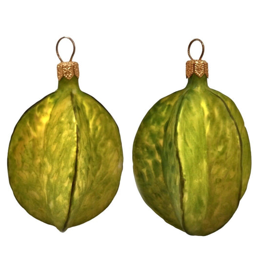 Pinnacle Peak Trading Carambola Star Fruit Polish Blown Glass Christmas Ornament Set of 2 Decorations