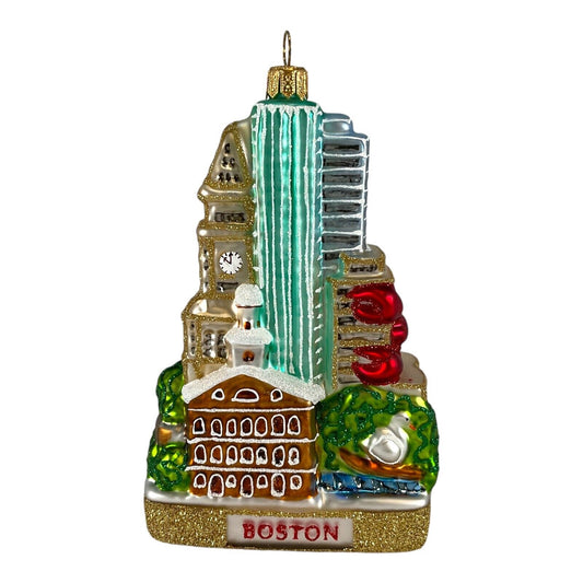 Boston Massachusetts Skyline Landscape Polish Glass Christmas Ornament Poland