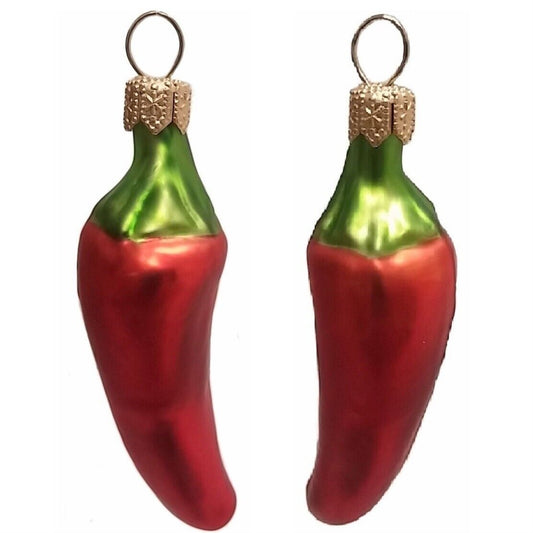 Pinnacle Peak Trading Red Jalapeno Pepper Polish Blown Glass Christmas Ornament Set of 2 Decorations