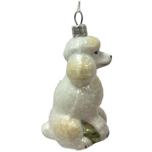 White Glittered Poodle Dog Polish Glass Christmas Ornament Pet Animal Decoration