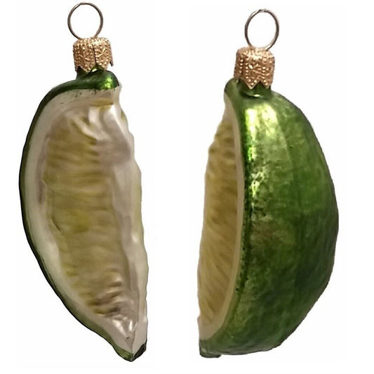 Lime Wedge Citrus Fruit Polish Glass Christmas Ornament Set of 2 Decorations