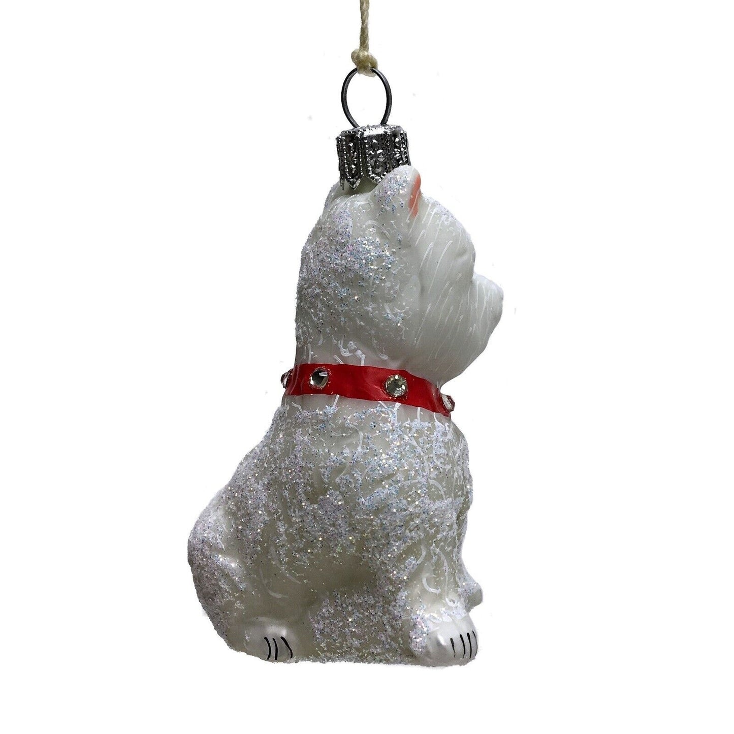 Westie West Highland Terrier with Jeweled Collar Polish Glass Christmas Ornament