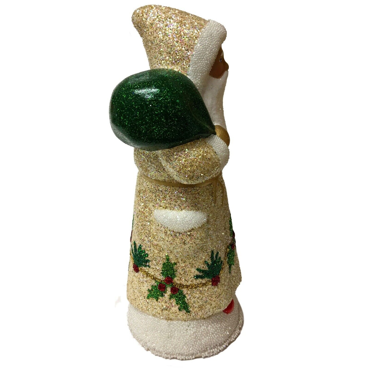 Ino Schaller White Gold Santa with Holly German Paper Mache Candy Container