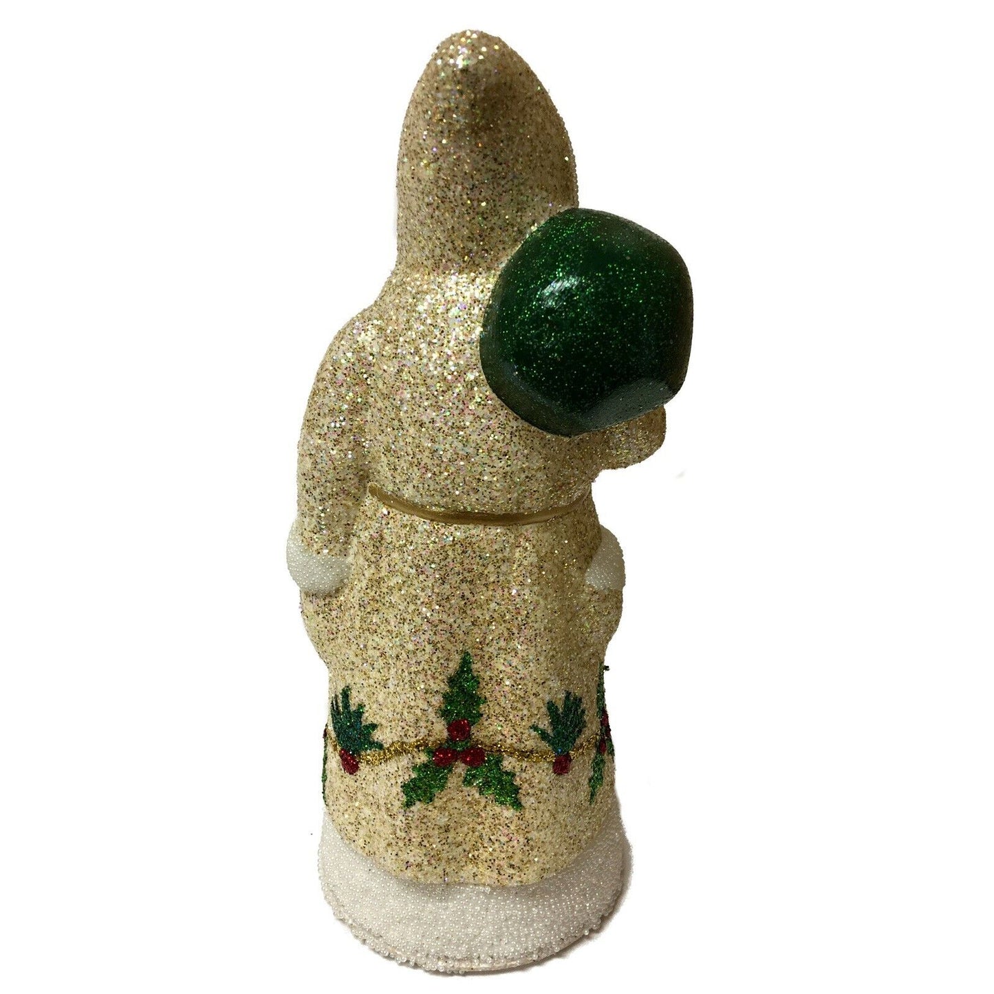 Ino Schaller White Gold Santa with Holly German Paper Mache Candy Container