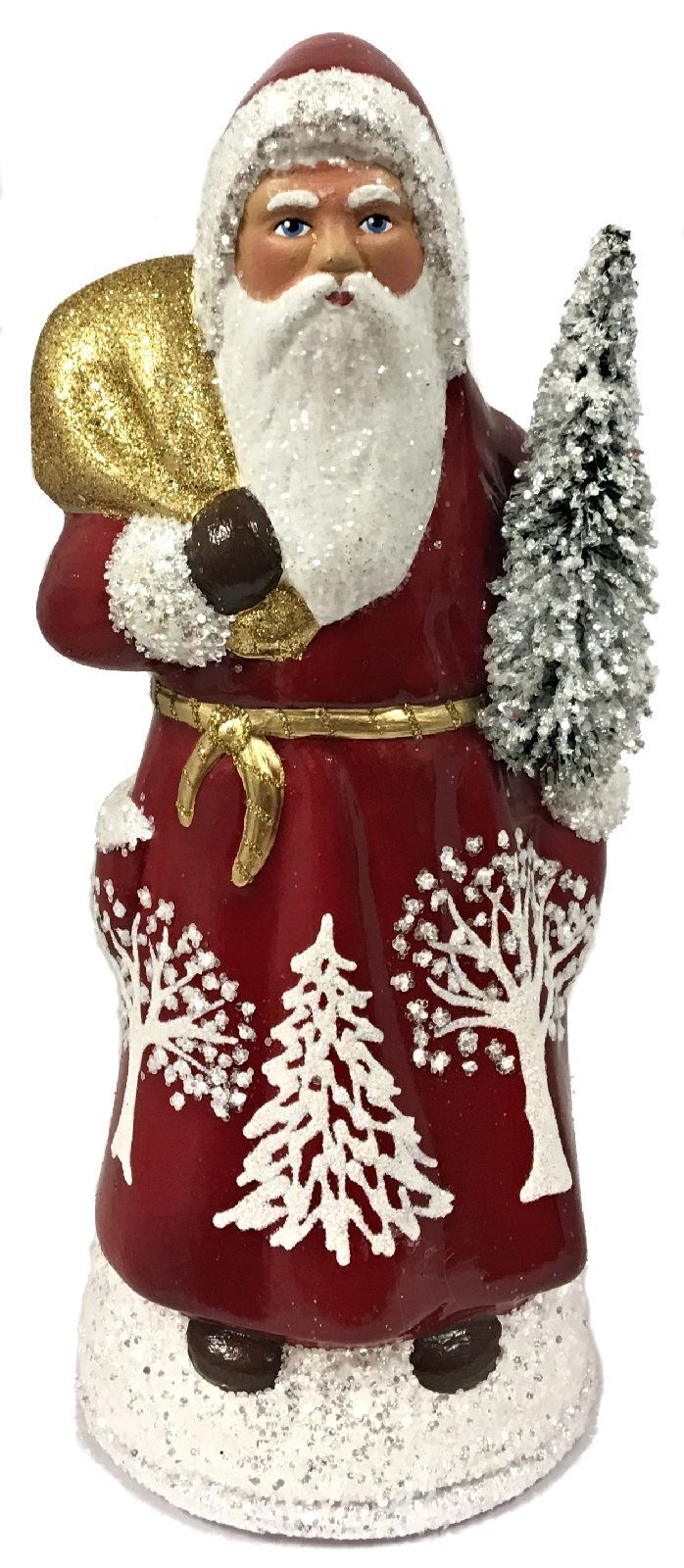 Ino Schaller Red Santa with White Trees German Paper Mache Candy Container