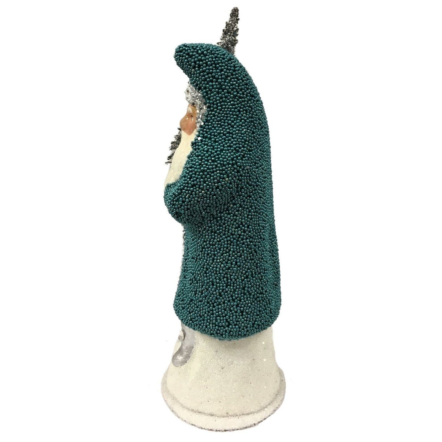 Ino Schaller Petrol Blue Beaded Santa German Paper Mache Candy Container